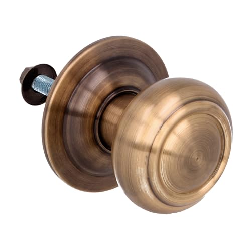 Amig - Pomo Redondo para Puertas Exteriores de Entrada - Tirador para Puerta Principal del Hogar - Diámetro tirador Ø70 mm - Latón - Cuero- Incluye Tornillo y Tuerca de Fijación