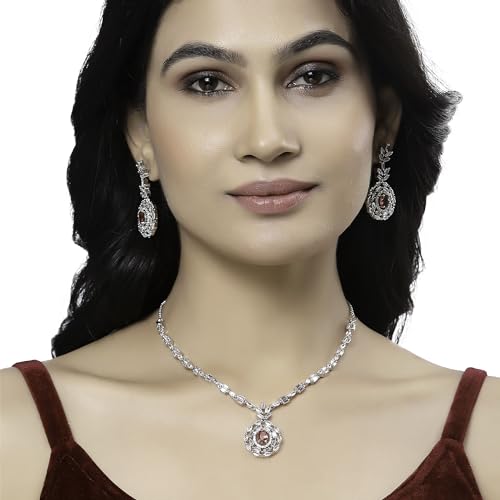 Rhodium-Plated American Diamond Necklace & Earring Set