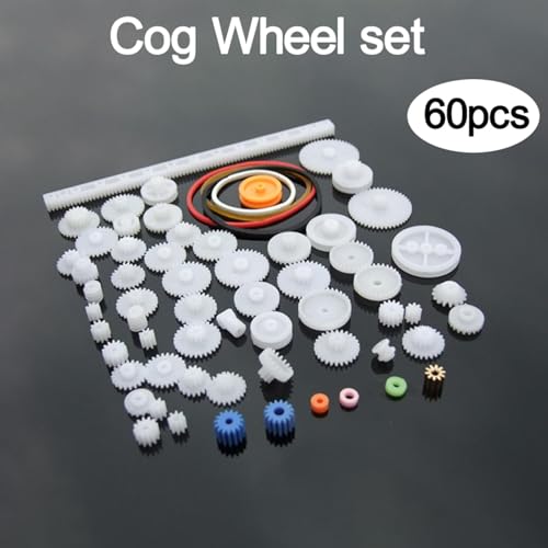 SEIWEI 60 Pcs Plastic Gear Pulley Belt Crown Gear Set Robot Car Motor DIY Parts Assortment for DIY Model Technology Production