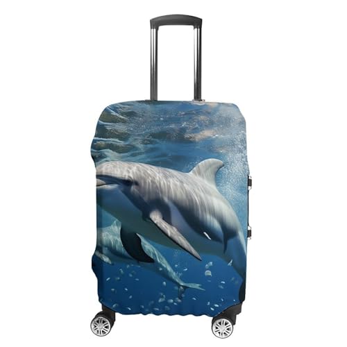 Cute Dolphins Luggage Cover, Washable Elastic Suitcase Cover Protector Fit 18-32 Inch Luggage