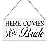 Here Comes The Bride Rustic Wedding Signs - Wall Hanging Decor for Reception & Engagement Party - Wooden Ring Bearer Sign