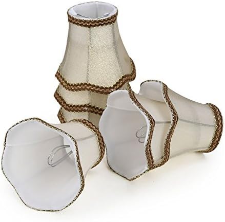 Fuloon Set of 6 LampShades for Candle Crystal Chandelier Wall Lamp Droplight Fabric Lamp Shade (Beige, Set of 6)