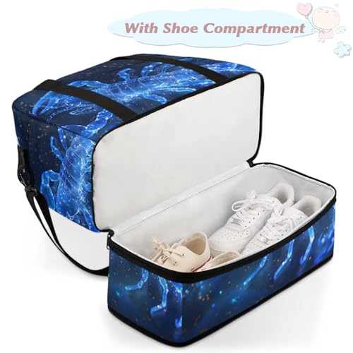 Large Weekender Overnight Bags Blue Abstract Animal Travel Duffel Bag for Women Men Gym Bags With Shoe Compartment Foldie Travel Tote Bag Carry On Personal Item Bag for Travel Gym Sports4