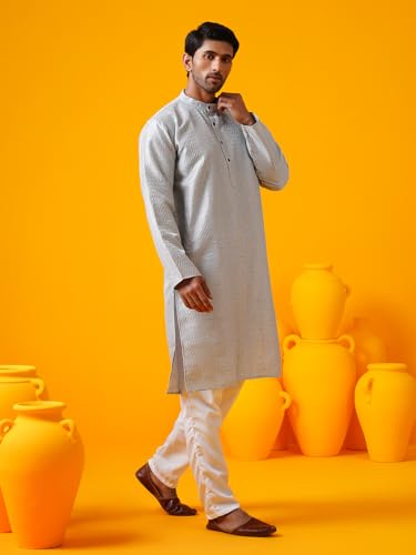 Sojanya (Since 1958 Men'S Silk Bend Krochet Thread Embroidered Long Kurta3