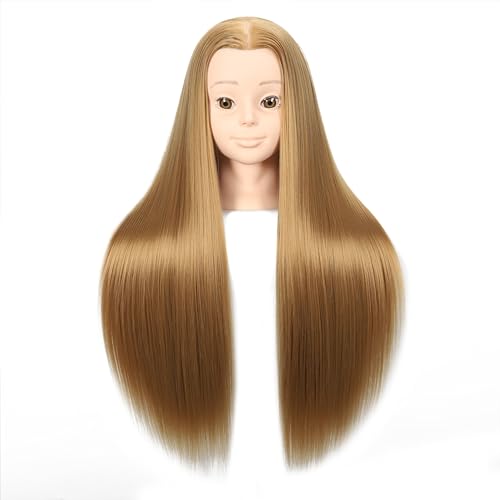 2634-2834 mannequin head styling mannequin head for hair styling and free table stand training head manikin cosmetology doll head with long fiber hair hairdresser practice head for stylist