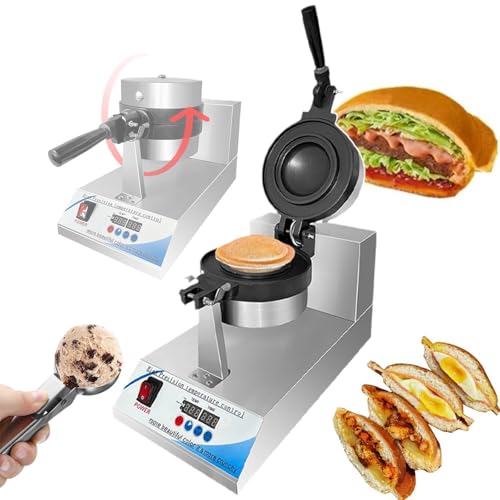 lilishangmao Máquina para Hacer Hamburguesas Y Gofres, con Placas Antiadherentes Y Prensa para Paninis Y Helados - Rotación De 180°, Pantalla Digital Precisa, Control De Temperatura De 0-299 °C