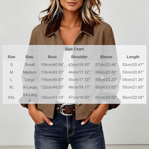Womens Barn Jacket Cropped Corduroy Collar Office Travel With Patch Pockets - image 4