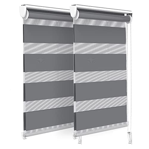 vounot Lot de 2 Store Enrouleur Jour Nuit Tissu Double avec ou sans Perçage 45x150cm Protection de Votre Vie Privée Rideau pour Fenêtres et Portes Store Chambre Facile à Installer avec Clips Gris