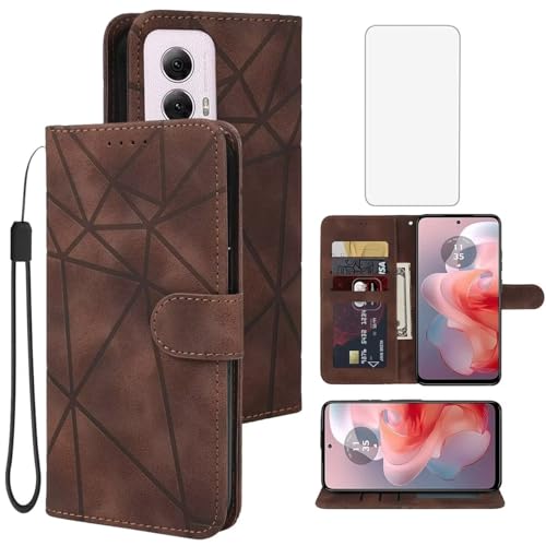 Tothedu Case for Moto G Power 2024/Motorola G Power 2024 5G Wallet Case with Tempered Glass Screen Protector, Flip Leather Credit Card Holder Stand Phone Cover for Motorola Moto G Power 5G 2024 Brown