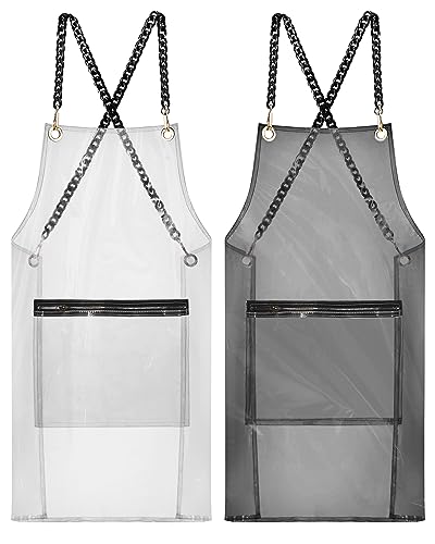 Xtinmee 2 Piece Clear Apron Hair Stylist Apron Transparent Apron for Hair Stylist Waterproof Hair Salon Work Apron with Pocket for Barber Nail Stylist Accessories