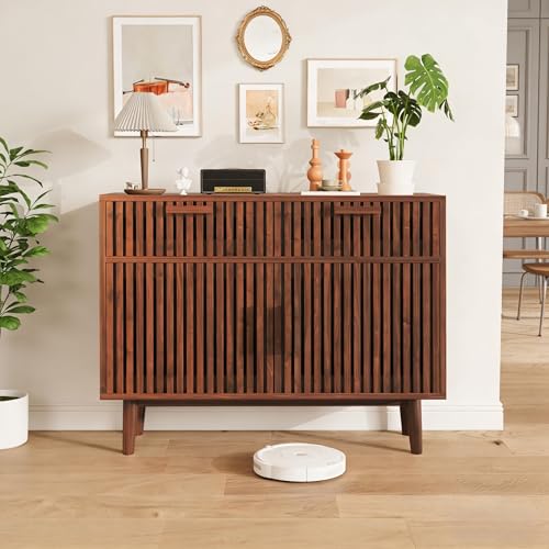 PerGar Commode, Buffet, Armoire de Salon, avec 2 Portes et 2 tiroirs, Moderne, pour Chambre à Coucher, Couloir, Salon, Couleur Noyer 100 x 35 x 80 cm