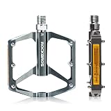 ROCKBROS 自転車 ペダル フラットペダル アルミニウム合金 軽量 反射テープ付き ワイド踏面 クロモリ鋼シャフト ロードバイク 9/16'