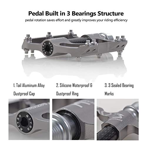 ThinkTop Mountain Bike Pedals Platform for MTB BMX, 3 Bearing High Strength Carbon Fiber Tube Sealed Lubricate, 9/16 Bicycle Cycling Road Bike Aluminum Flat Pedals - Thumbnail 6