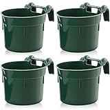 Reallnaive 4 Pcs 8.5 Quart Hook Over Horse Feed Bucket, Hanging Plastic Livestock Animals Feed Bucket for...