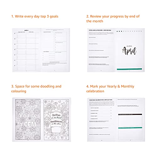 Image of Amazon Basics Undated 2026 Planner with Daily, Weekly and Monthly Sections, To-Do Lists, Bookmarks and Stickers (A5, Blue)