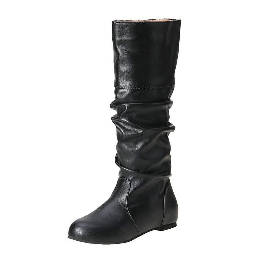 DINTAHA Flat Knee High Slouch Boots Pull On Fall Slouchy Winter Boots Tall