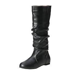 DINTAHA Flat Knee High Slouch Boots Pull On Fall Slouchy Winter Boots Tall