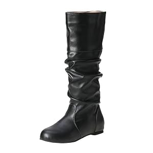 DINTAHA Flat Knee High Slouch Boots Pull On Fall Slouchy Winter Boots Tall