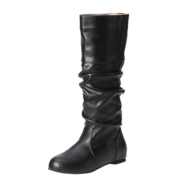 DINTAHA Flat Knee High Slouch Boots Pull On Fall Slouchy Winter Boots Tall