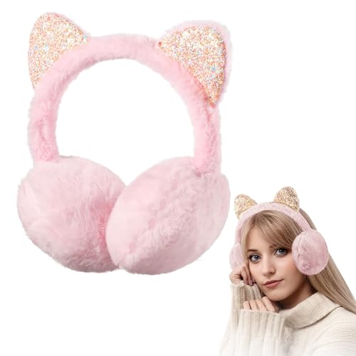 Fogcosy Ear Muffs - Pink Fluffy Plush Adjustable Winter Accessories Cat Ears Covers Protector Autumn and Winter Warm Childrens Earmuffs Ear Muffs Girls Women for Outdoor Thermal Ear Warmer