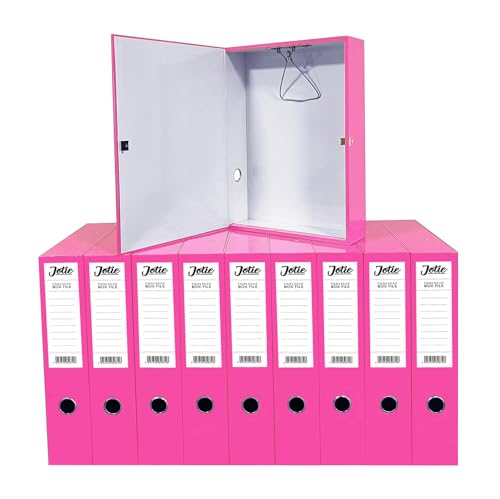 Image of Box File with Lockspring Ring Pull & Catch Glossy Finish 75mm Spine Ideal Document Organiser for Office School Paperwork Storage Foolscap Box Files Pack of 10 (Flamingo Pink)