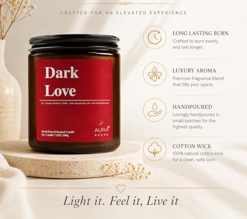 Image of AuraDecor Scented Jar Candle | Handpoured Soy Wax Candle with Long Lasting Burn Time | Premium Amber Jar Aromatherapy Candle | Ideal Gift for Home & Decor (Extra Large, Dark Love)