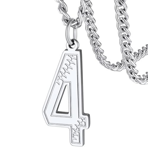 FaithHeart Lucky Number Pendant Necklace for Men Women, Stainless Steel Athlete Sports Jewelry Personalized Customizable Silver 7