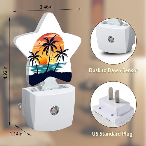 Image of Tropical Sunset Tree Night Light Plug-in Dusk to Dawn Smart Sensor White Led Nightlight for Bedroom Bathroom Kitchen Hallway Stairs Energy Efficient Decor Desk Lamp