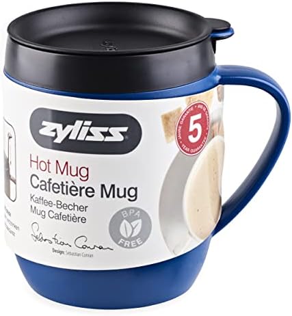 Zyliss E990003 Hot Mug Cafetiere, Plastic/Silicone, Blue, Coffee Travel Mug/Insulated Coffee Mug/Filter For Ground Coffee/Mug With Lid/Camping Mug, Dishwasher Safe, 5 Year Guarantee