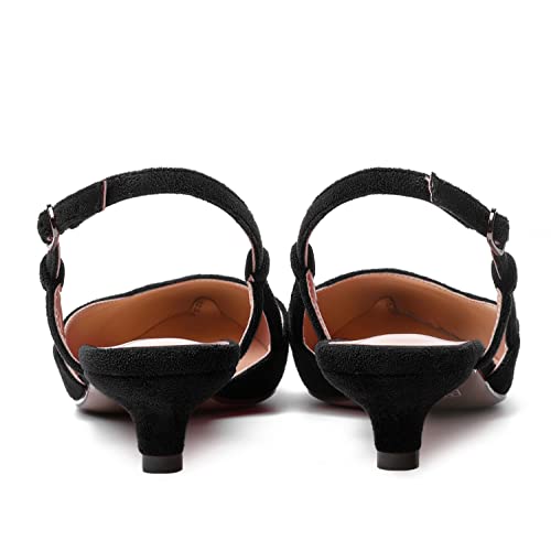 WAYDERNS Womens Suede Slingback Ankle Strap Wedding Solid Fashion Pointed Toe Buckle Kitten Low Heel Pumps Shoes 1.5 Inch4