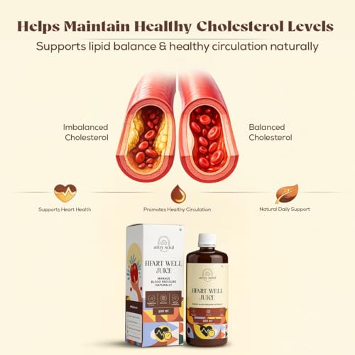 Image of Amysoul Heart Well Juice Ayurvedic Heart Health Supplement pack of 2 (1000ml) with Arjuna Garlic Ashwagandha Amla & Hibiscus | Supports Cardiovascular Wellness, Healthy Blood Pressure, Cholesterol & Circulation | Herbal Heart