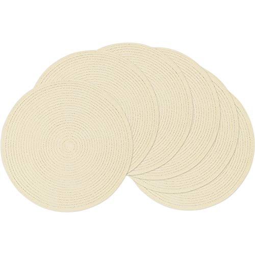 Image of SHACOS Round Braided Placemats Set of 6 Round Table Place Mats for Dining Tables 15 inch (Cream, 6)