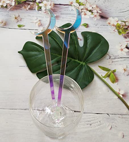 Pack of 20 Drink Stirrers, Cocktail Drink Stir Sticks, Acrylic Mirrored Moon Drink Stirrers for Wedding Party Decorations (Rainbow)