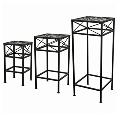 Panacea 82216 Cross Hatch Square Plant Stands, Black, Set of 3