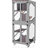 Aivituvin Katzengehege Outdoor Katzenhaus begehbare Katzenhütte Kätzchen Käfig mit Plattformen und kleinen Häusern (Grau, M)