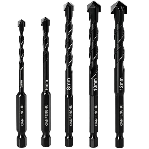 3/16″ to 1/2″ Masonry Drill Bits Set for Concrete, Cement, Brick, Wood & Stone Drilling Hex Shank 5PCS