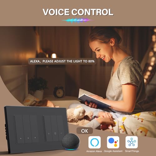 BSEED WIFI 3 Fach 1 Weg Lichtschalter mit Smart Dimmer Compatibel mit Google Home und Alexa Neutrale Leitung Ben&ouml;tigt, Schwarz