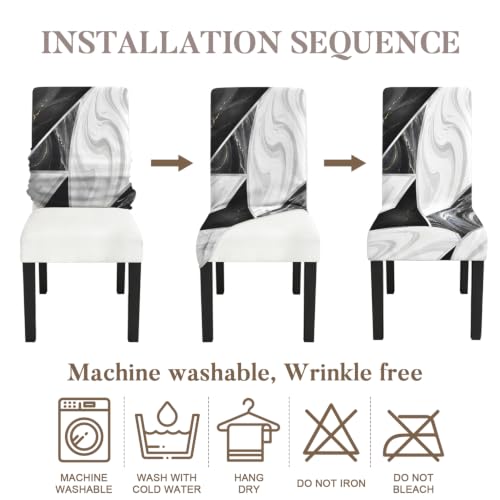 Image of Black White Marble Dining Chair Covers Set of 4, Stretch Covers