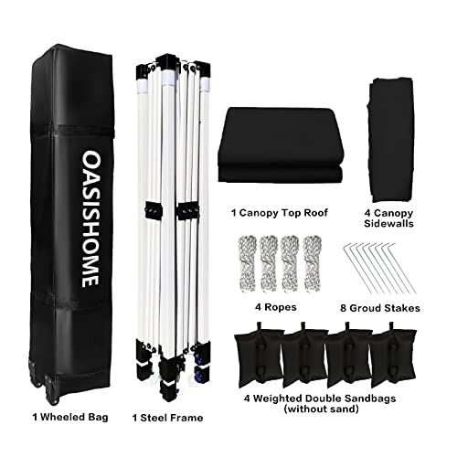 Oasishome Pop-Up Gazebo Instant Portable Canopy Tent 10'X10', With 4 Sidewalls, Windows, Wheeled Bag, For Patio/Outdoor/Wedding Parties And Events (10Ftx10Ft, Black) #TOP2
