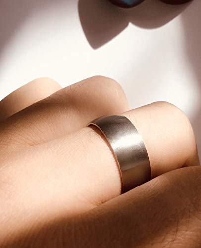 Ofeiyaa Titanium Steel Rings for Men Women Engagement Wedding Band Matte Brushed 8mm Comfort Fit Size 8.5 - Thumbnail 2