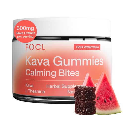 FOCL Kava Gummies Calming Bites - Calm and Relaxation Chewables with Kava Extract and L-Theanine - Plant-Based Low-Calorie Non-GMO Stress Gummies for Adults - Sour Watermelon 30 Count