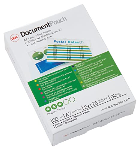 Gbc Pouch Confezione Da 100 Buste Per Plastificazione A Caldo, Con Finitura Lucida, In Formato A6, Spessore Di 2 X 125 Micron, 111 X 154 X 2 Mm, 37404