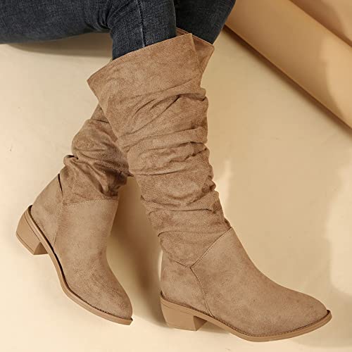 Bottes mi-mollet pour femmes à talon bas et couleur unie pour l'hiver