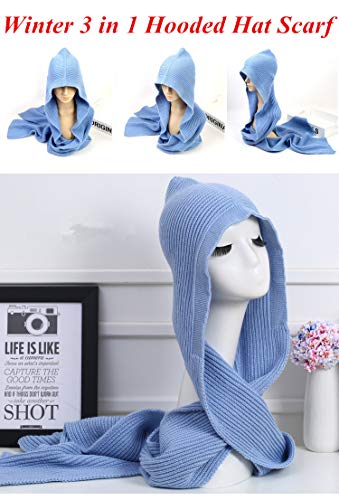 Women Winter 3 in 1 Hooded Hat Scarf Wrap Shawl Crochet Knit Pullover Neckwarmer3