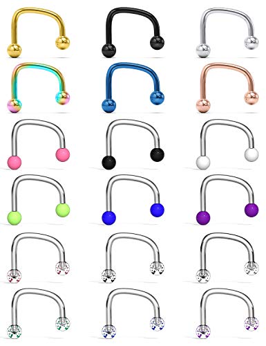 Lcolyoli 16G Surgical Steel Lip Hoop Rings C-Shaped Barbell Monroe Labret Medusa Piercing Jewelry for Women Men 18 Pieces