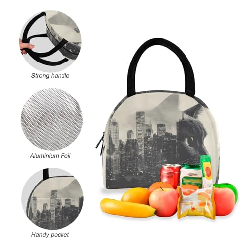 City and Cat Print Backpack Set with Lunch Bag, Large Capacity Travel Backpacks and Lunch Box Insulated for Commute Hiking Picnic4