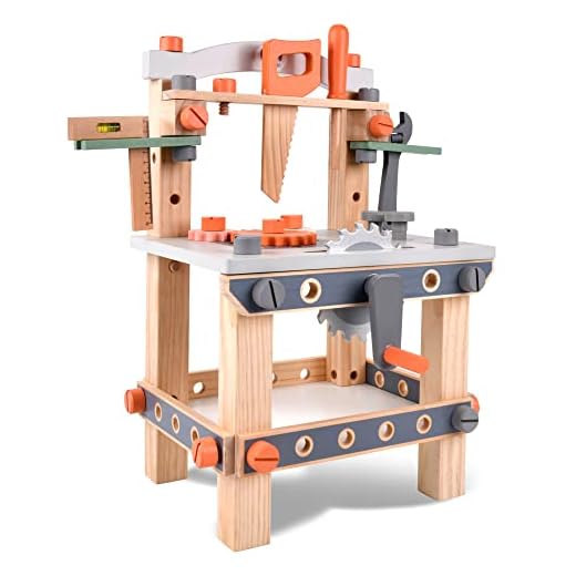 varbertos Wooden Tool Bench for Kids Toddlers, Pretend Play Workbench Set Workshop Workbench Construction Toys Gift for 1 2 3 4 5 Years Old Girls & Boys
