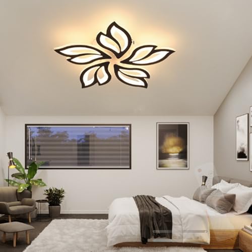 Plafonnier LED dimmable noir en forme de pétales avec télécommande