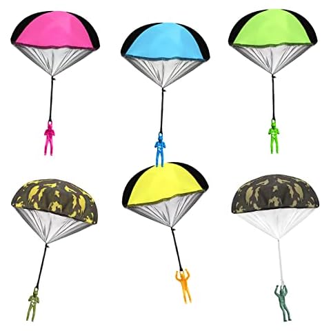 Parachute Toy, 6 Pack No Tangle Free Throwing Hand Throw Flying Toys Outdoor Children's Paratrooper Toys for Children's Outdoor Play Gifts (Pink, Red, Blue, Green, Camouflage) Cover