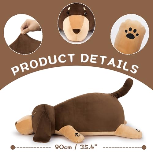 MorisMos 90cm lang Dackel Hund Kuscheltier XXL Kissen, weich dackel plüschtier stofftier, dackel Tierkissen Plüschkissen, Geburtstag deko Geschenk für Kinder Baby